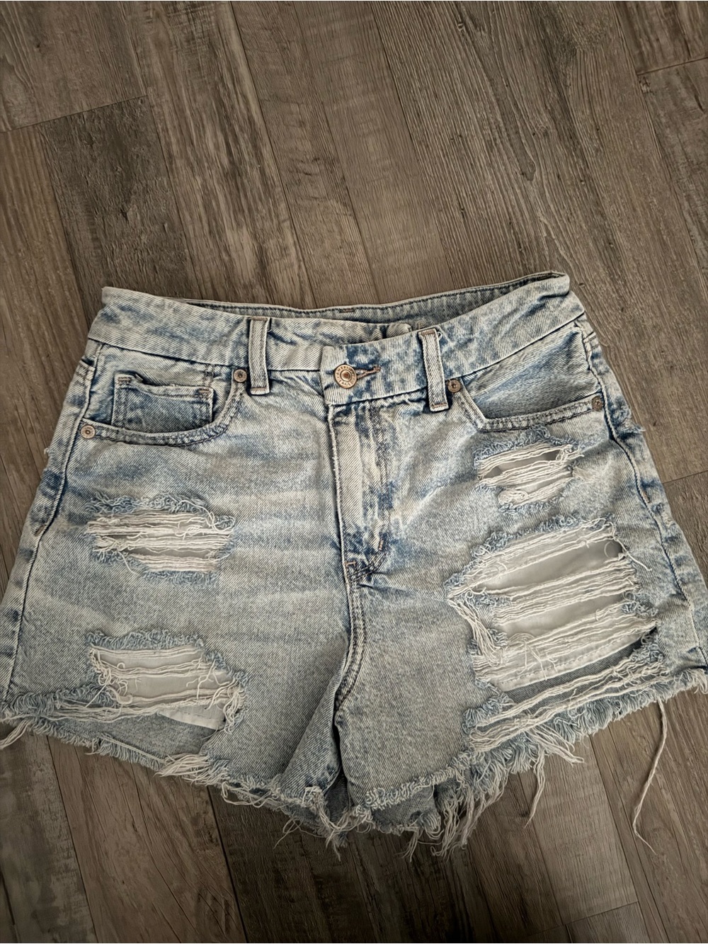 American Eagle Outfitters Light Blue Distressed Denim Shorts